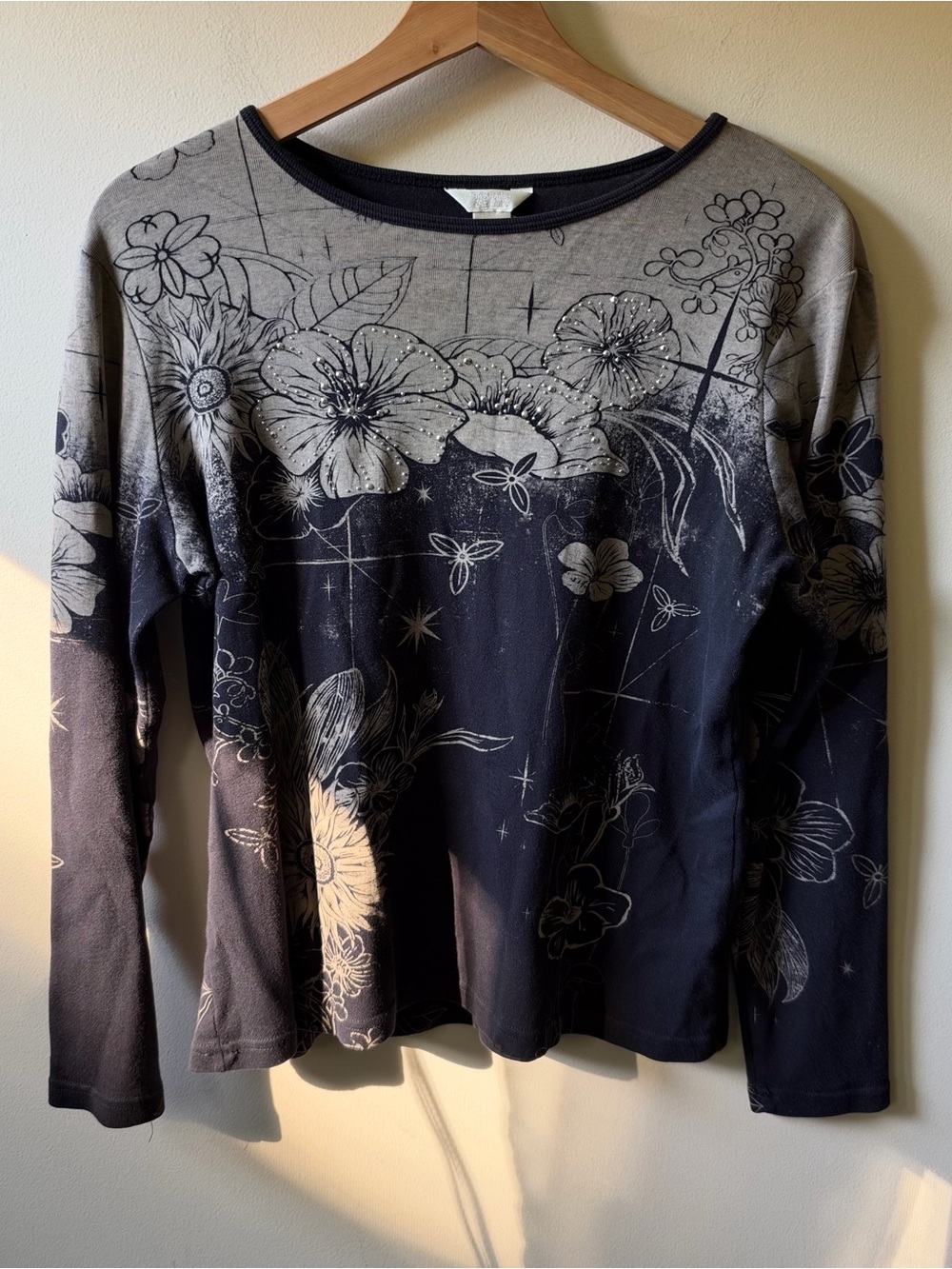 Christopher & Banks Grunge Floral Graphic Tee with Rhinestones